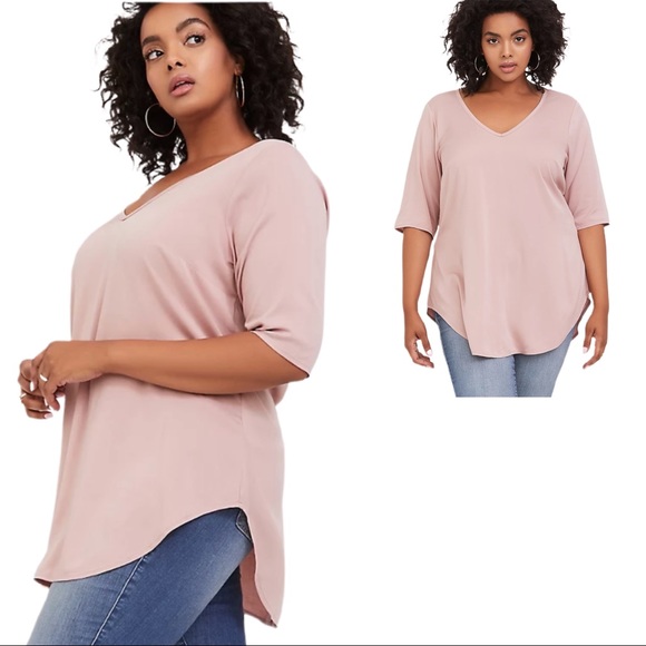 NEW TORRID DUSTY PINK STRETCH CHALLIS FAVORITE TUNIC TEE - Picture 2 of 13